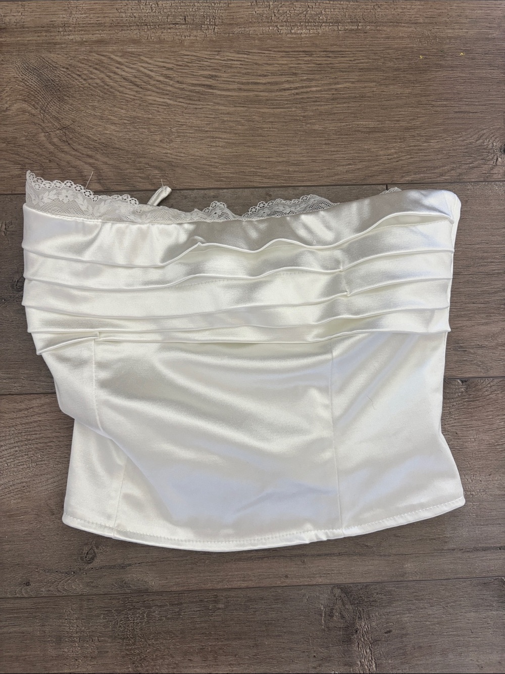 SHEIN White Satin Lace-Trim Strapless Bustier Top